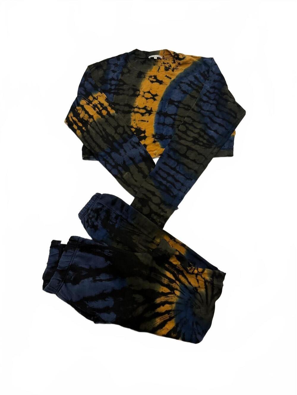 Cotton Citizen Tokyo Crop & Milan Sweatpants Set Deep Sea Vortex Tie Dye Small
